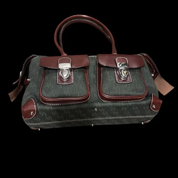 Rooney & Bourke Vintage Shoulder Bag Green Canvas with Brown Leather Trim/Accent - Picture 9 of 17